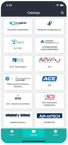 TraceParts Mobile - Liste de catalogues TraceParts Mobile - Liste de catalogues