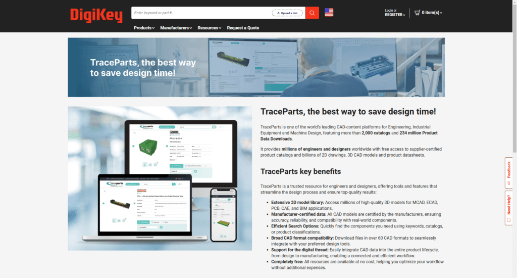 TraceParts presentation page on DigiKey's website